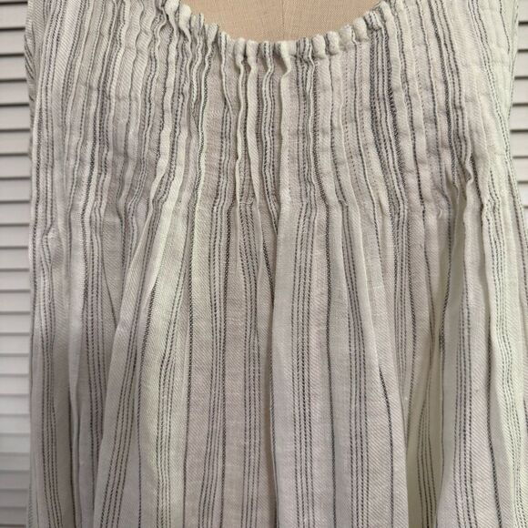 CP Shades Pia Linen Sleeveless Top Pin-tucks White/Gry Sz-M - Picture 3 of 9